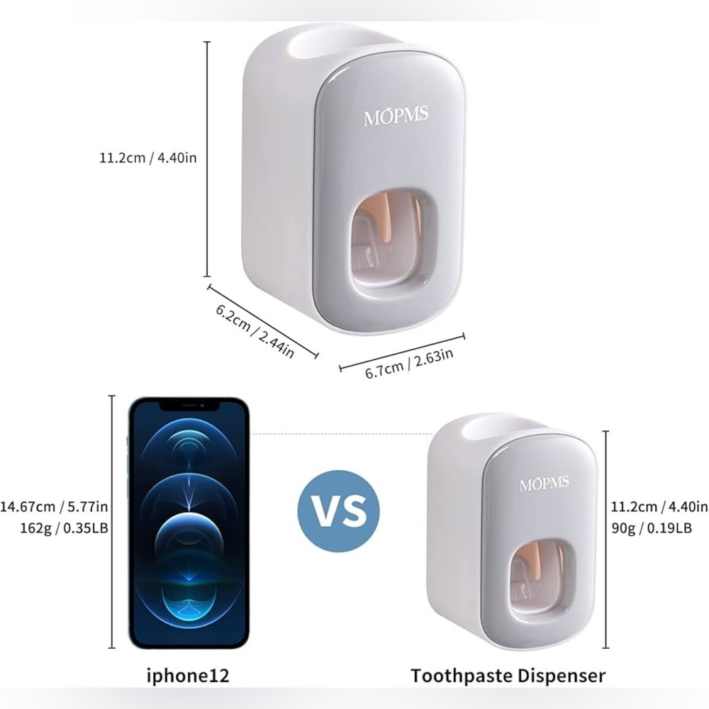 NEW MOPMS Wall Mounted Automatic Toothpaste Dispenser White & Silver